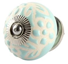 Sage Green Etched Ceramic Floral Drawer Knob Online